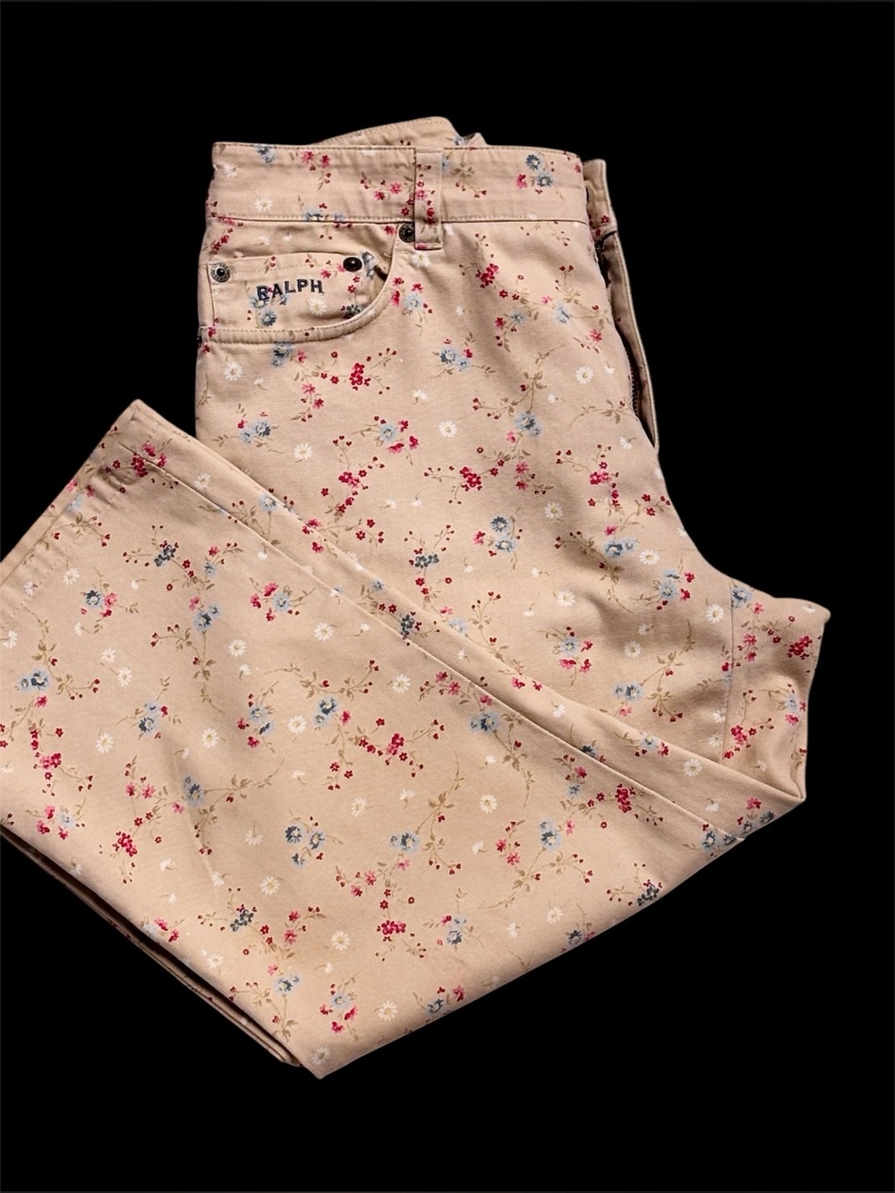 Vtg Ralph Lauren Beige Floral Denim Capri Pants Size 6